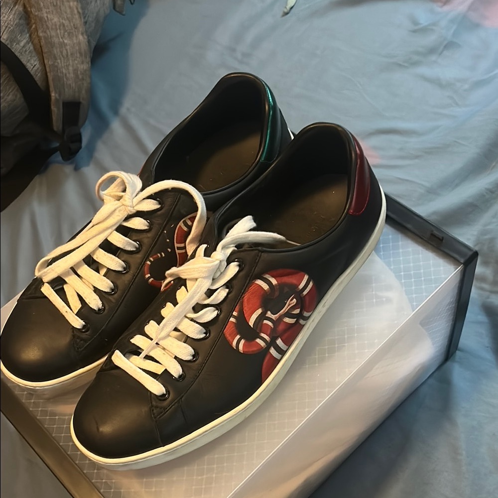 Gucci Black Sneakers with Red and Green Details